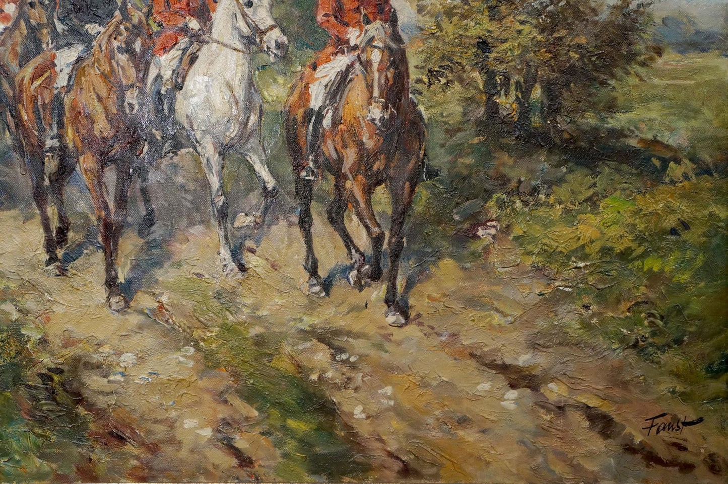 Oil painting of Faust soldiers on horseback on the road