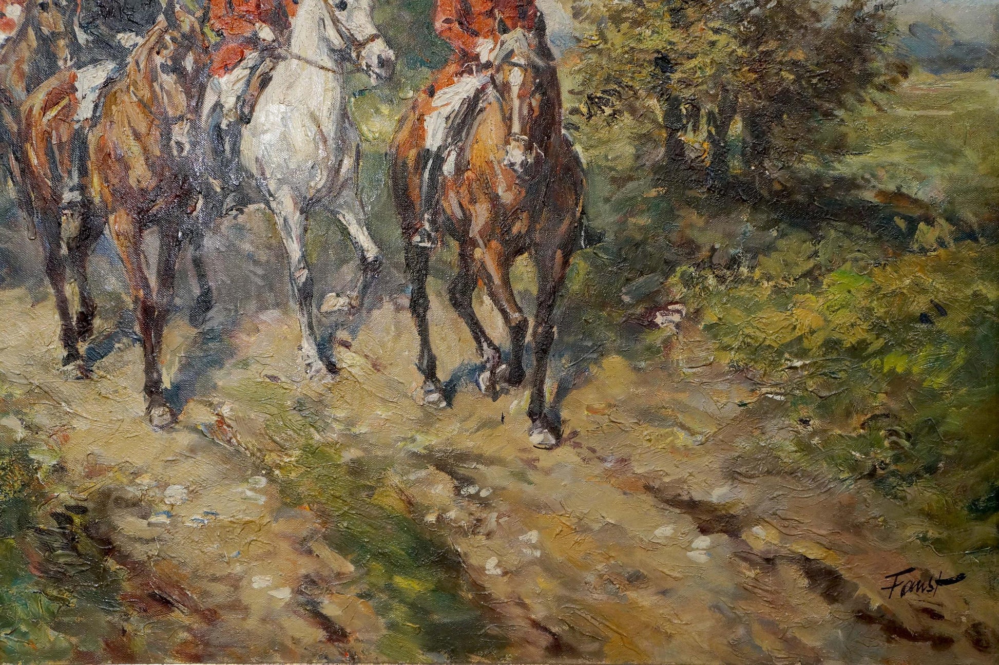 Oil painting of Faust soldiers on horseback on the road