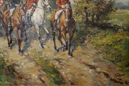 Oil painting of Faust soldiers on horseback on the road