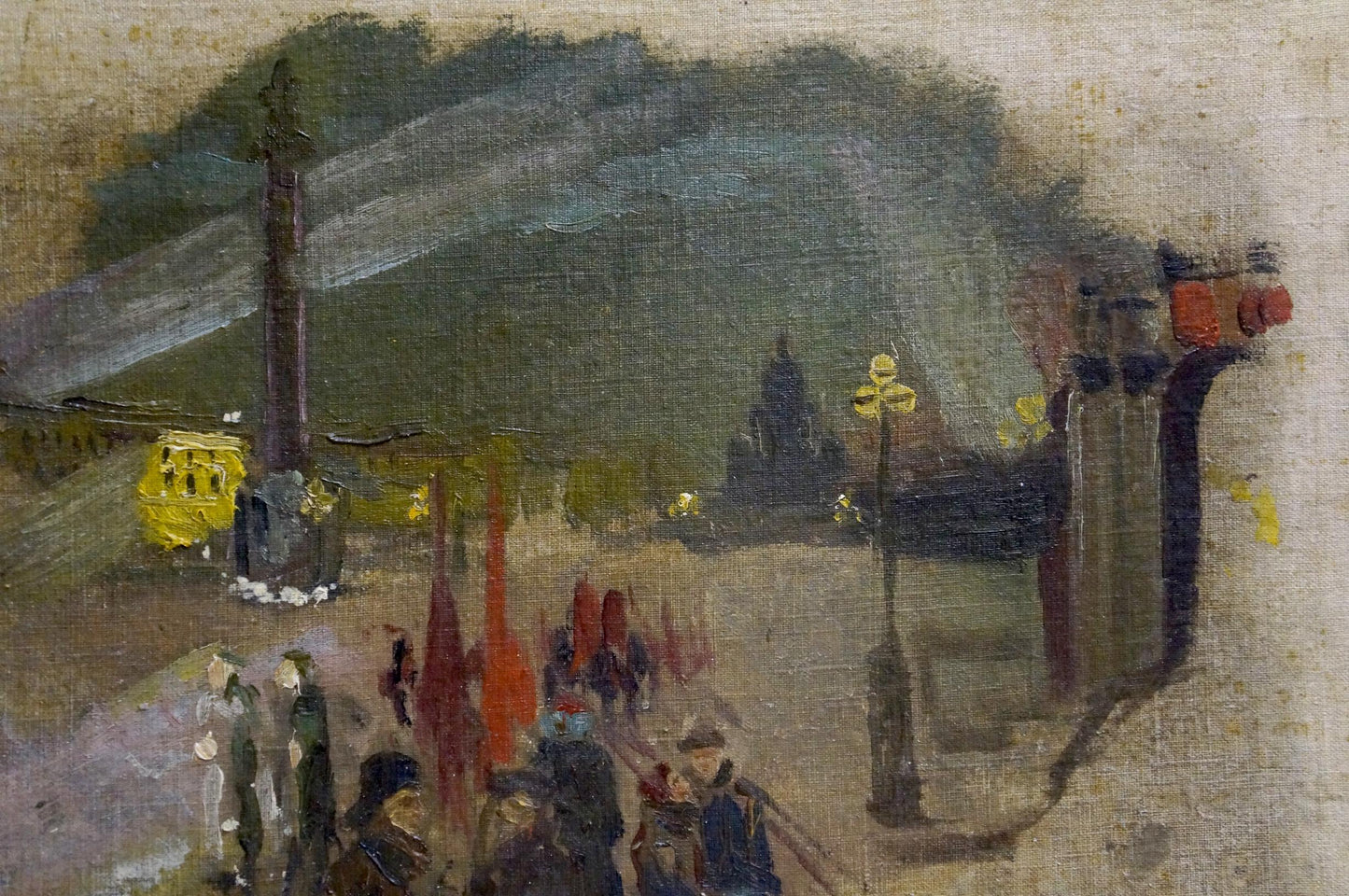 Impressionistic oil painting On the Road of bustling urban scene