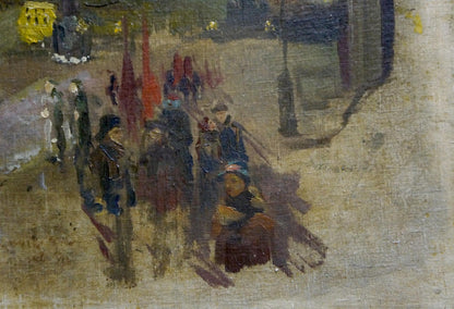Impressionistic oil painting On the Road street scene in earth tones