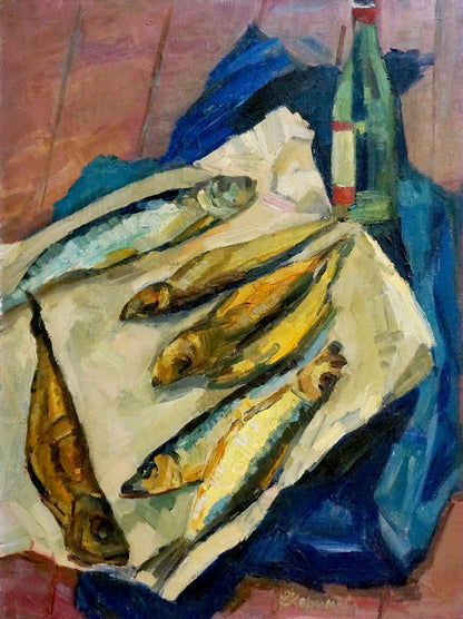 Oil painting of yellow and silver fish by Kerimova Elena Alexandrovna