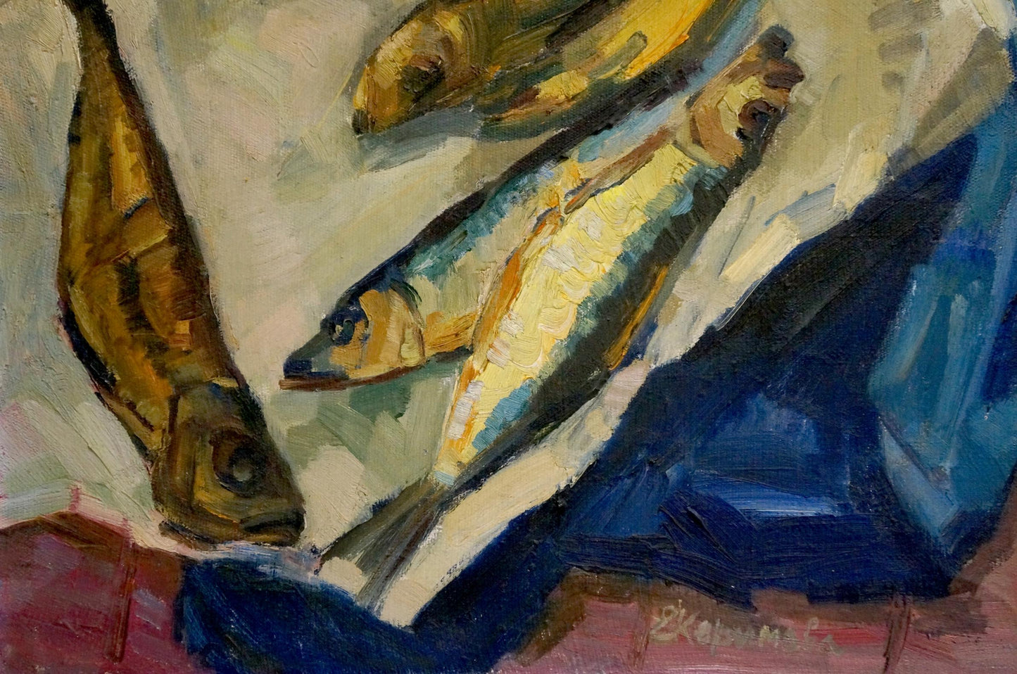 Oil painting of yellow blue fish by Kerimova Elena Alexandrovna