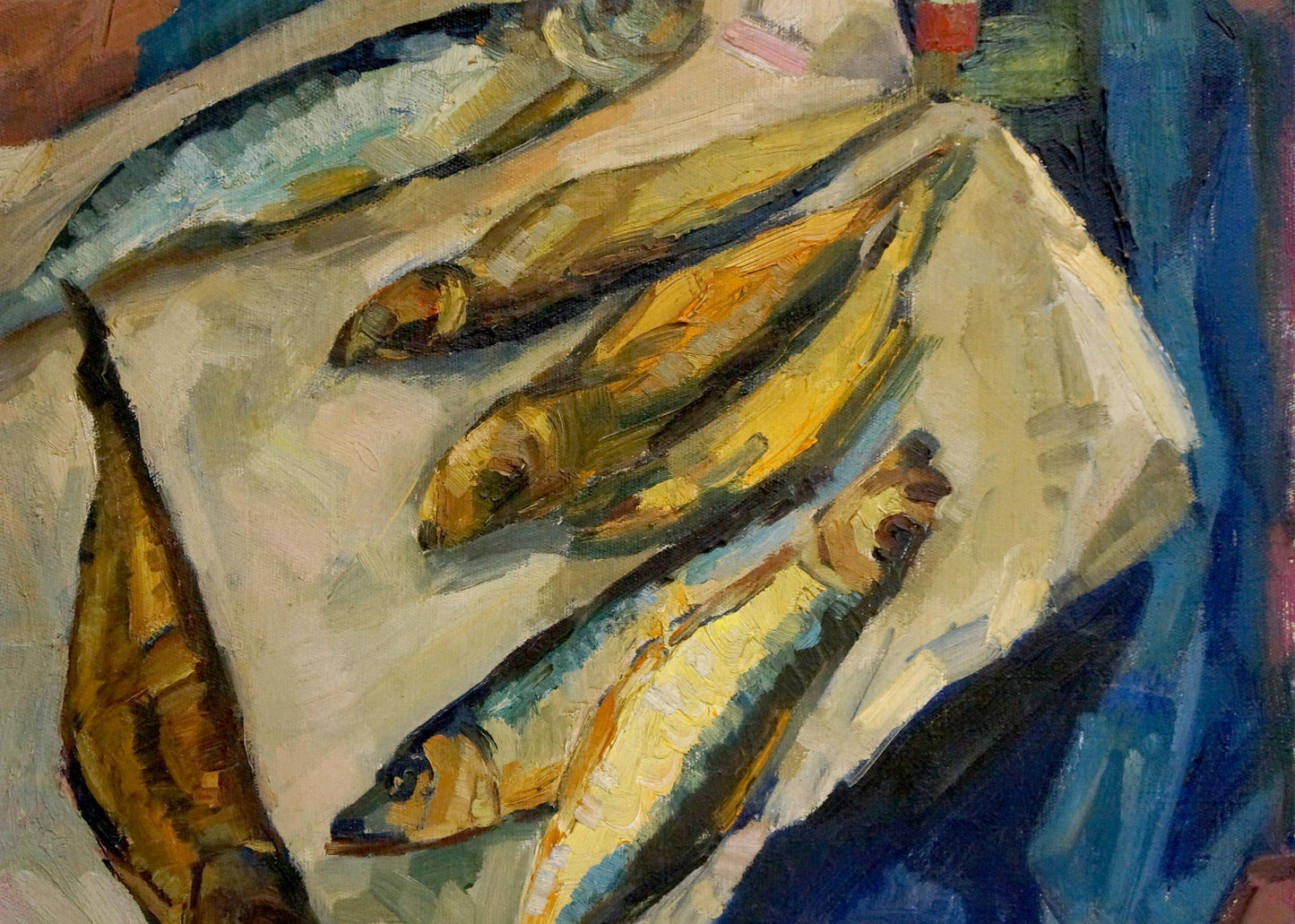 Oil painting of fish by Kerimova Elena Alexandrovna in golden blue hues