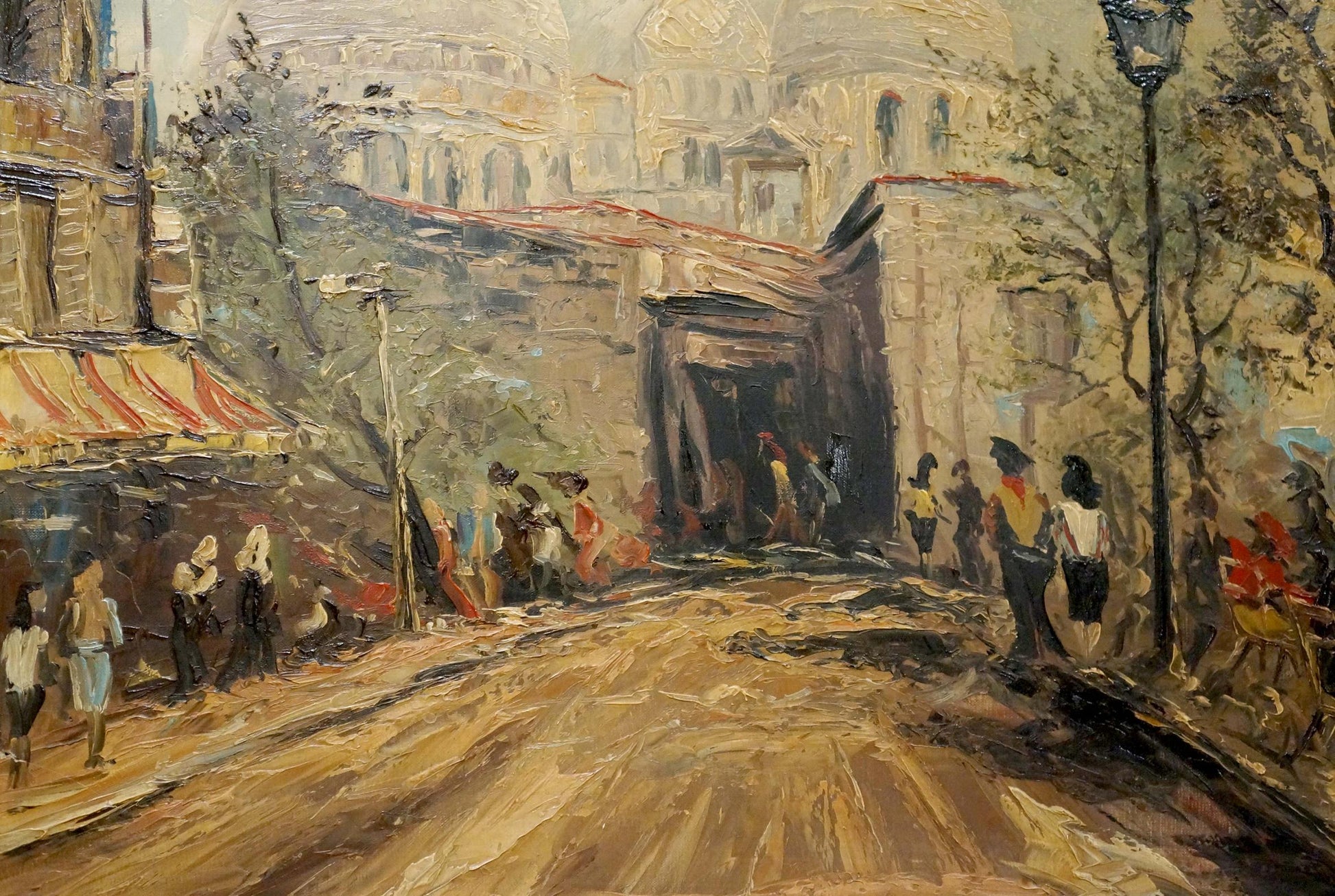 Stormy life in the city oil painting of bustling impressionistic street scene