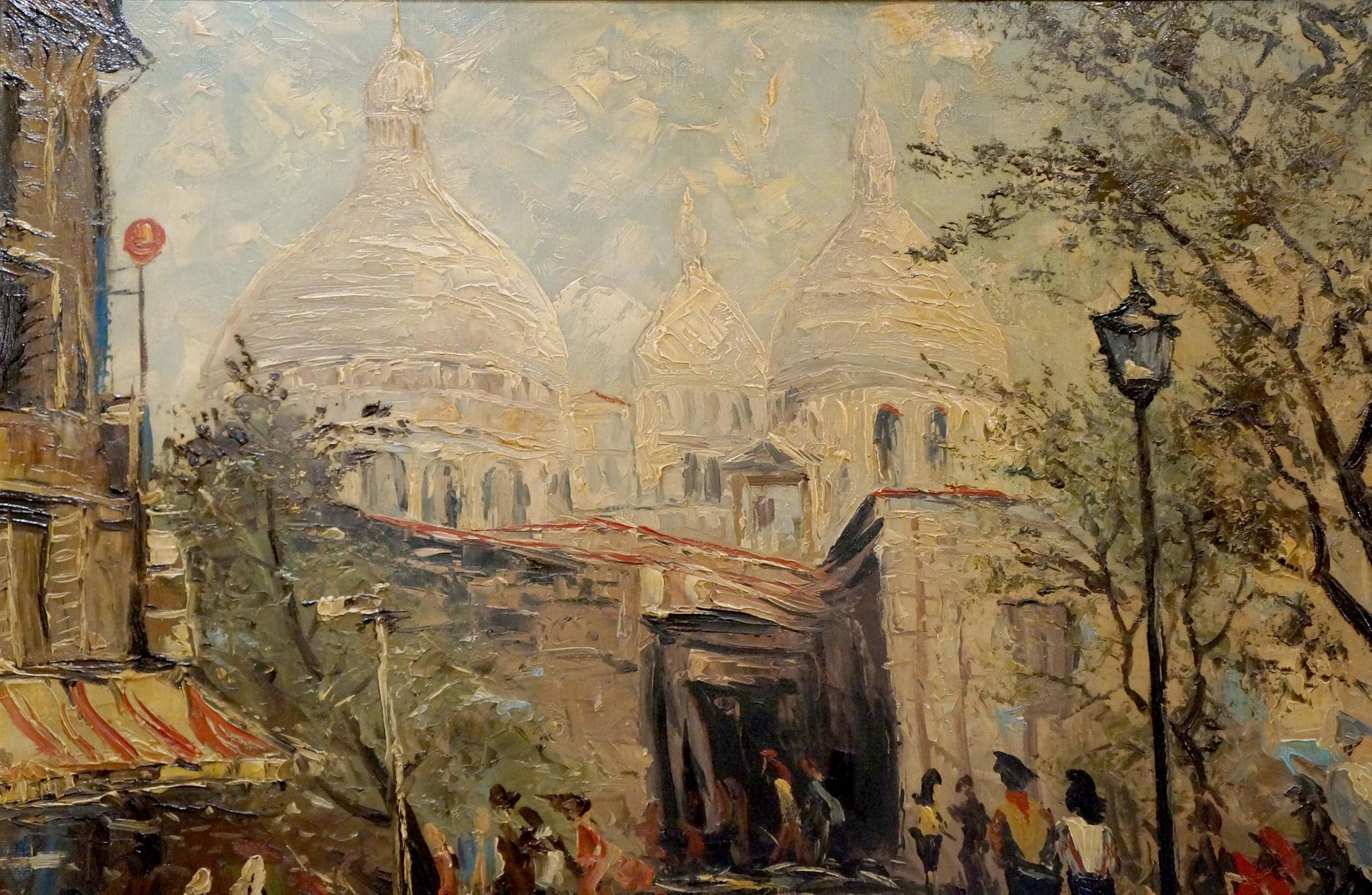 Impressionistic Sacre-Coeur oil painting in warm tones, Stormy life in the city