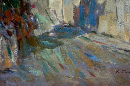 Oil painting Night city by Bakaev Sergey Ivanovich, abstract earthy tones