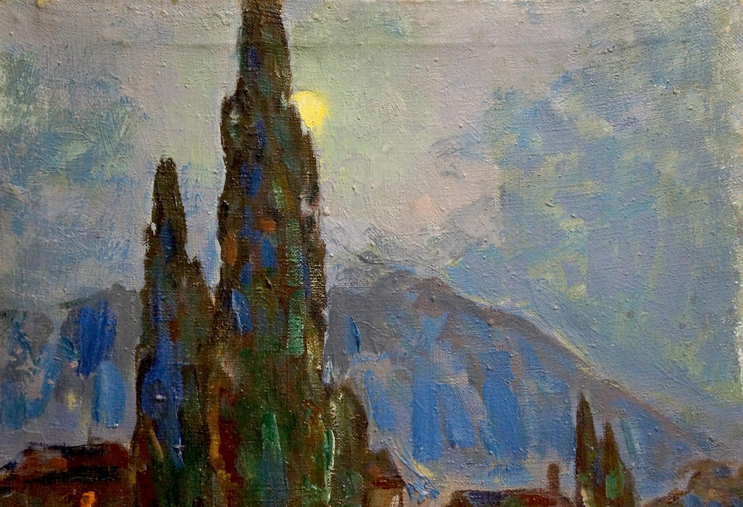 Oil painting of tall slender cypress trees by Bakaev Sergey Ivanovich