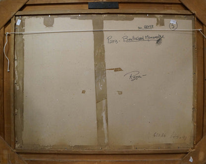 Back of Oil painting Paris frame with Paris boulecard monnaie inscription and Roga signature