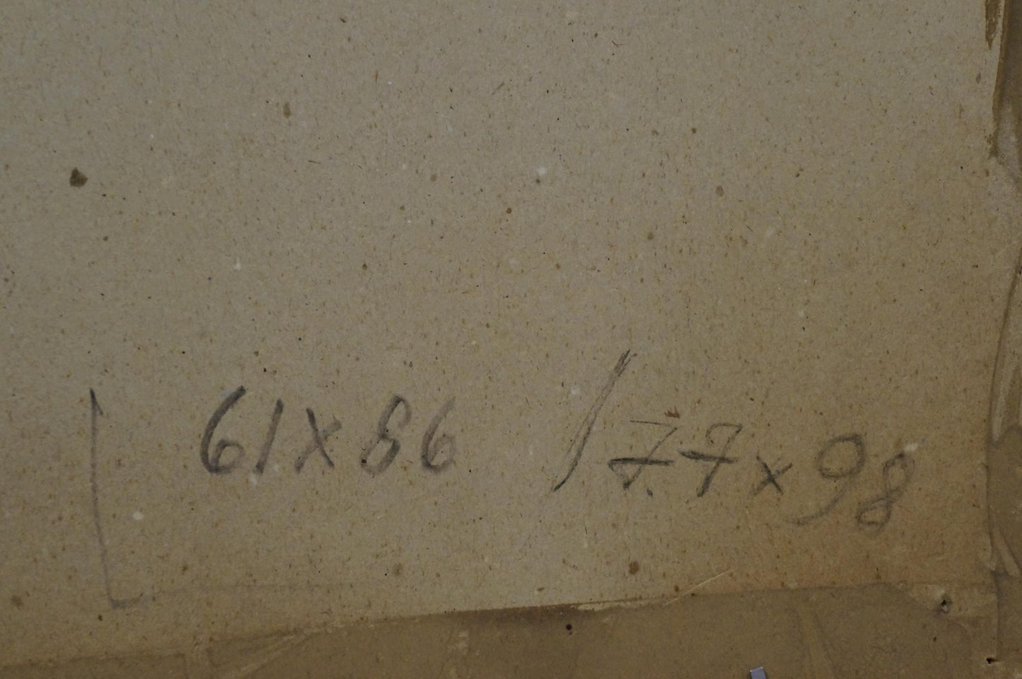 Back of Oil painting Paris on beige canvas with 61x86 and 7x98 measurements