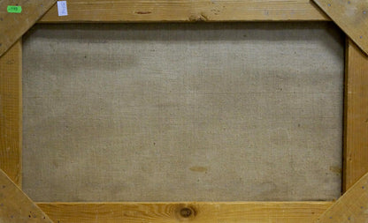 Back of Wheat Field oil painting on wooden frame with beige linen canvas