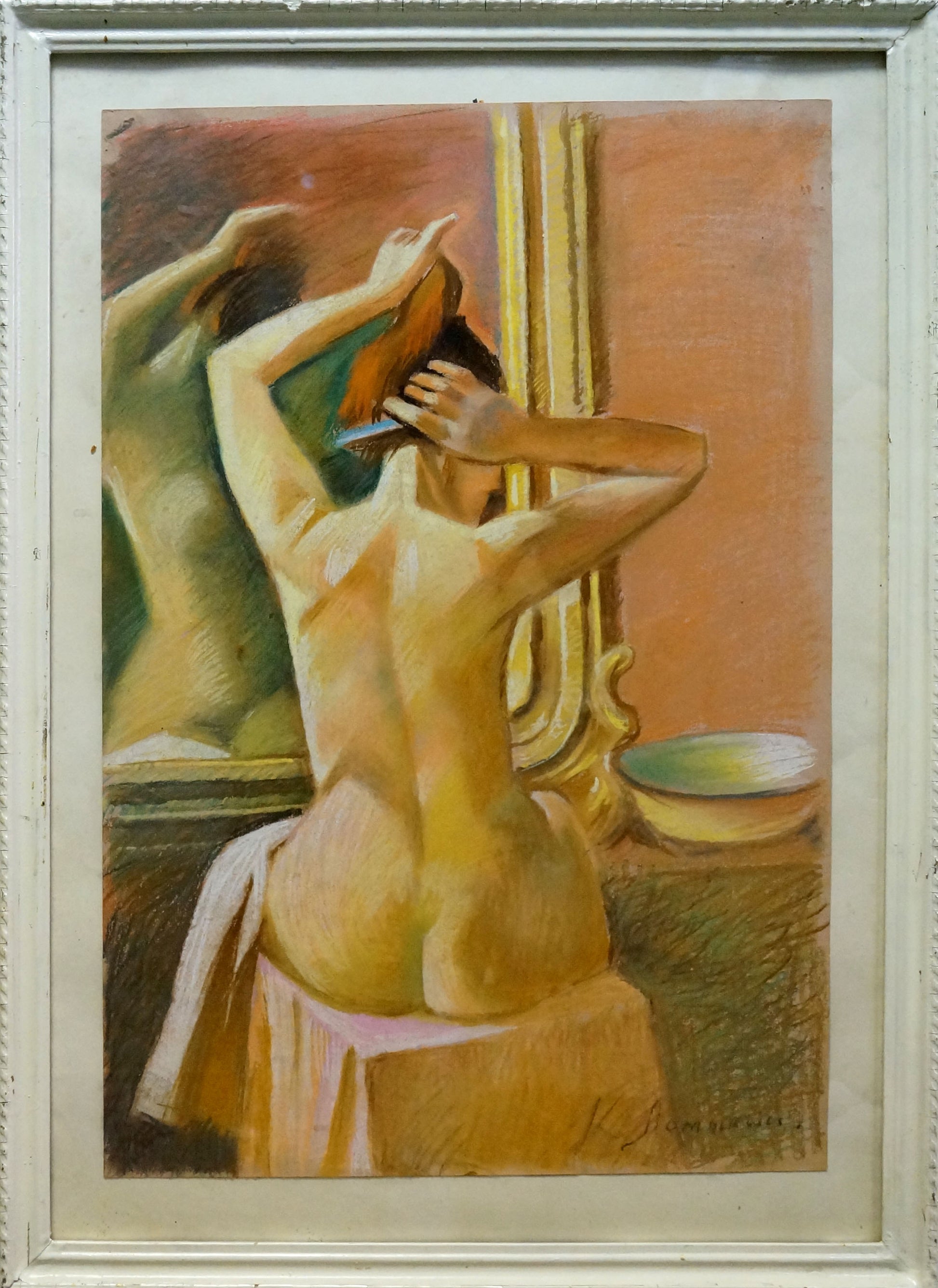 Framed pastel portrait of female figure by Lomykin Konstantin Matveevich