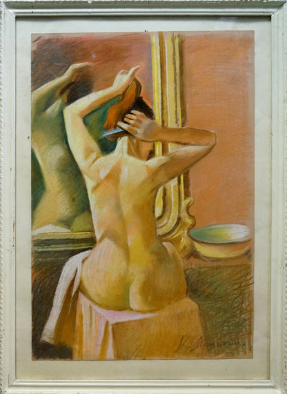 Framed pastel portrait of female figure by Lomykin Konstantin Matveevich