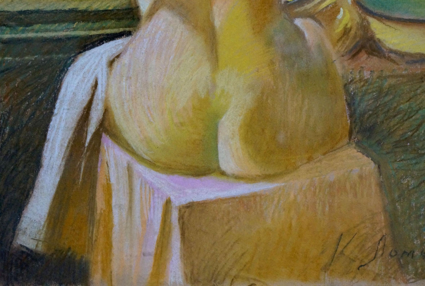 Pastel portrait of female figure back view by Lomykin Konstantin Matveevich