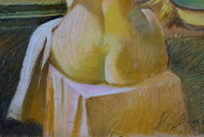 Pastel portrait of female figure back view by Lomykin Konstantin Matveevich