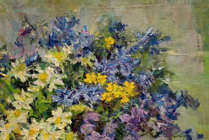 Vibrant impressionist oil painting Flowers by Zinaida Sokolova with daisies