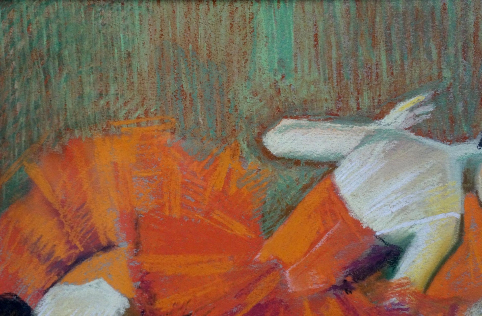 Vibrant orange white pastel sketch of reclining figure by Lomykin Konstantin Matveevich