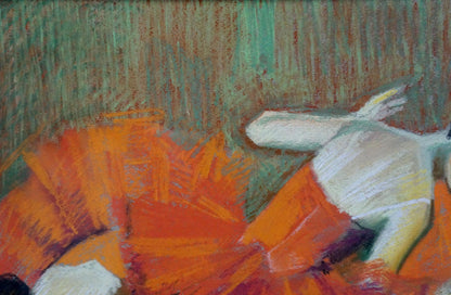Vibrant orange white pastel sketch of reclining figure by Lomykin Konstantin Matveevich