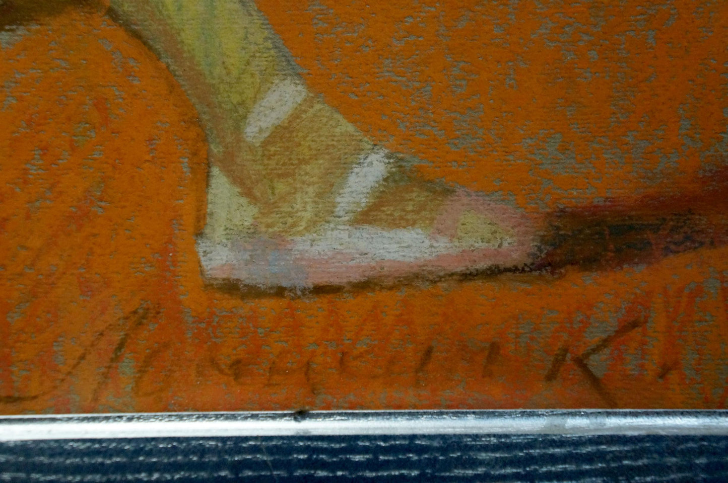 Textured orange pastel painting of foot by Lomykin Konstantin Matveevich