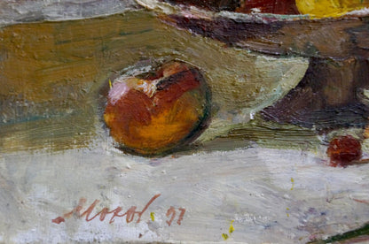 Oil painting Fall Mokhor by Yuri Pavlovich: textured peach on yellow surface