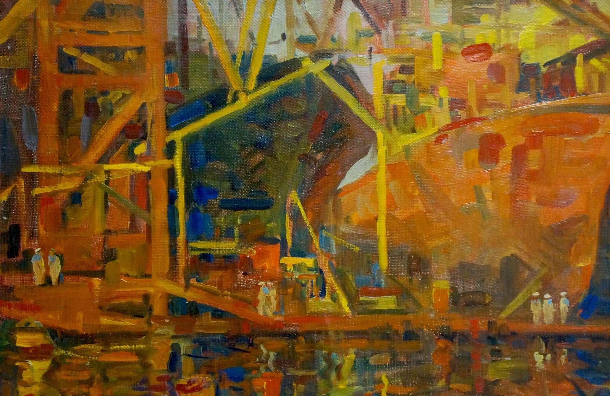 Vibrant oil painting Ship in port by Atayan Armen Arshakovich