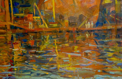 Vibrant impressionist oil painting Ship in port by Atayan Armen Arshakovich