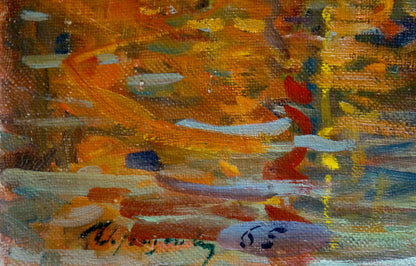 Vibrant oil painting of ship in port by Atayan Armen Arshakovich