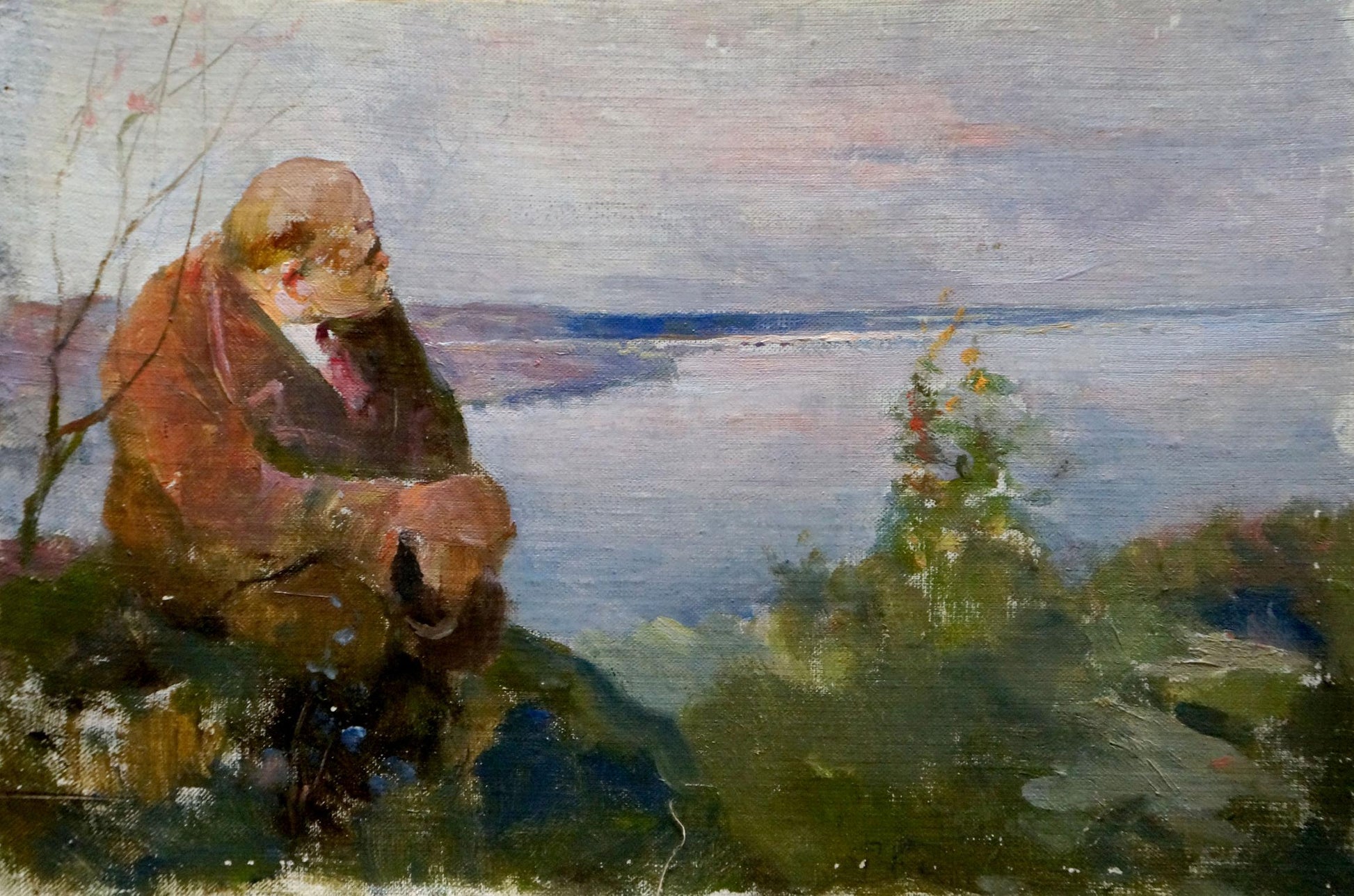 Oil painting portrait of contemplative old man by Konovalyuk Fedor Zotikovich