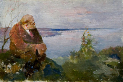 Oil painting portrait of contemplative old man by Konovalyuk Fedor Zotikovich