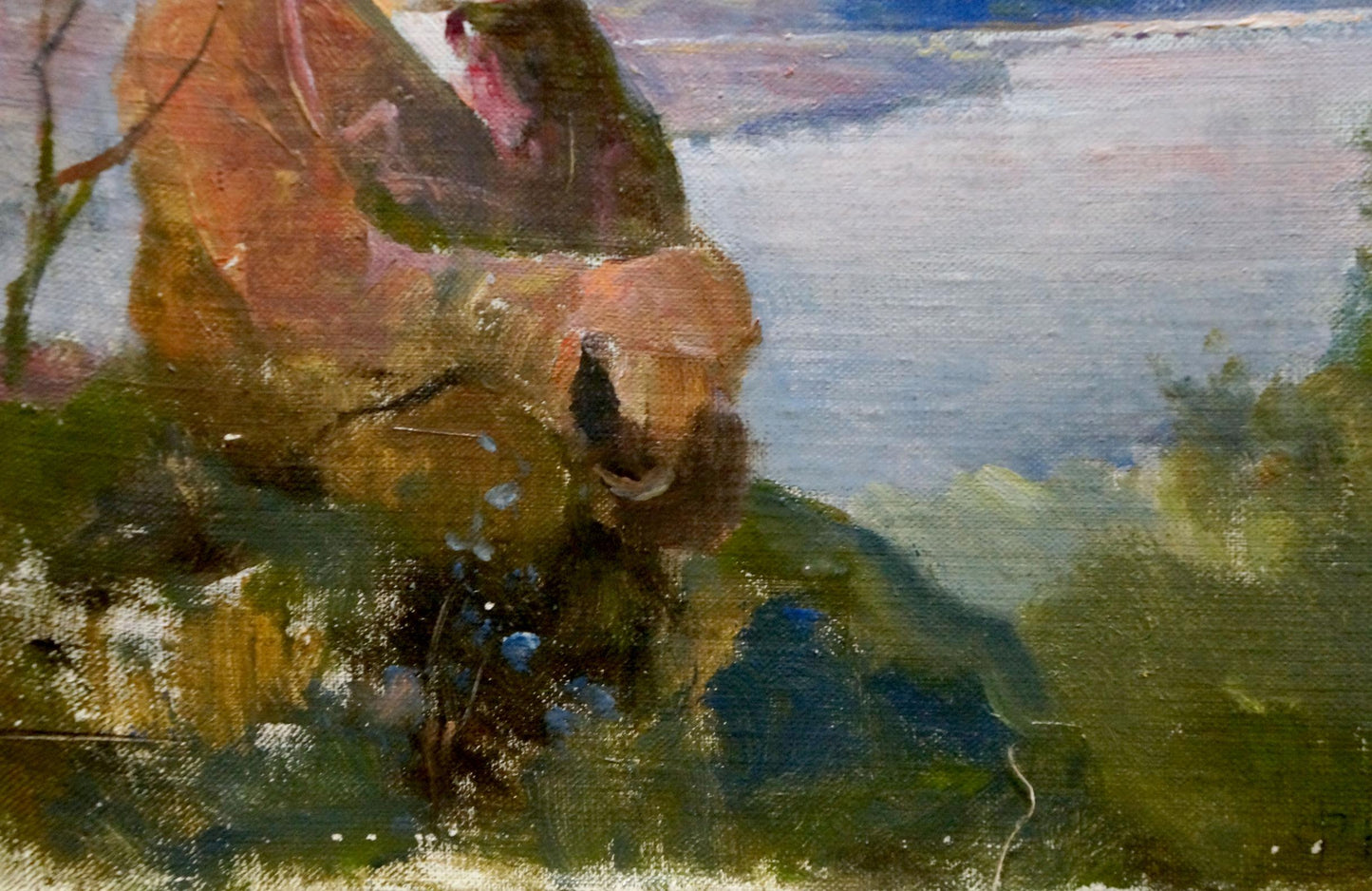 Oil painting portrait of old man by Konovalyuk Fedor Zotikovich on textured rock