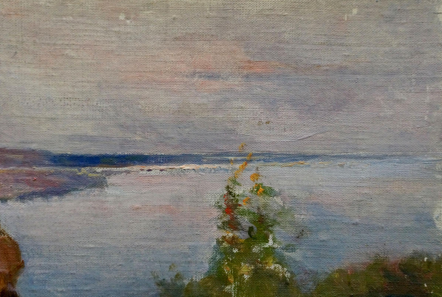 Oil painting portrait of old man by Konovalyuk Fedor Zotikovich, tranquil lake scene