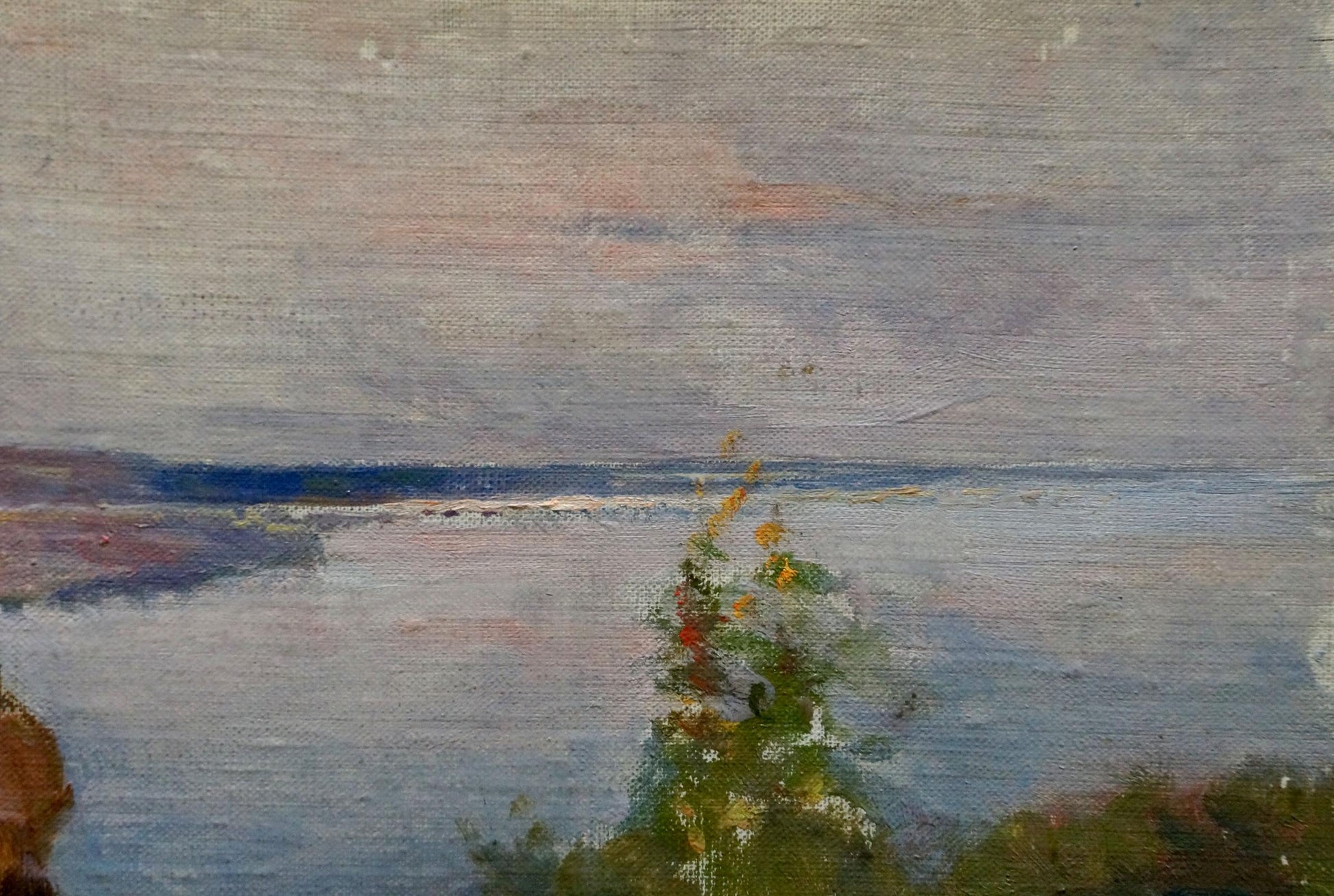 Oil painting portrait of old man by Konovalyuk Fedor Zotikovich, tranquil lake scene