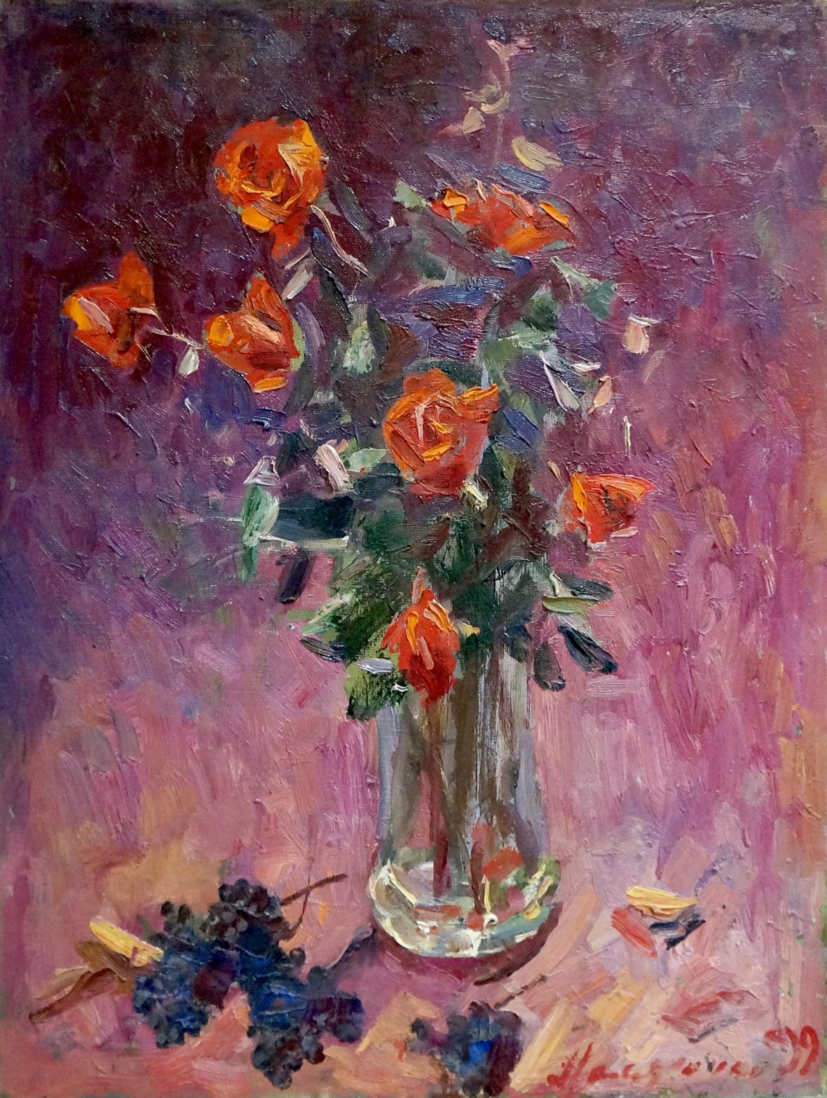 Oil painting of vibrant orange roses by Malyarenko Igor Alekseevich