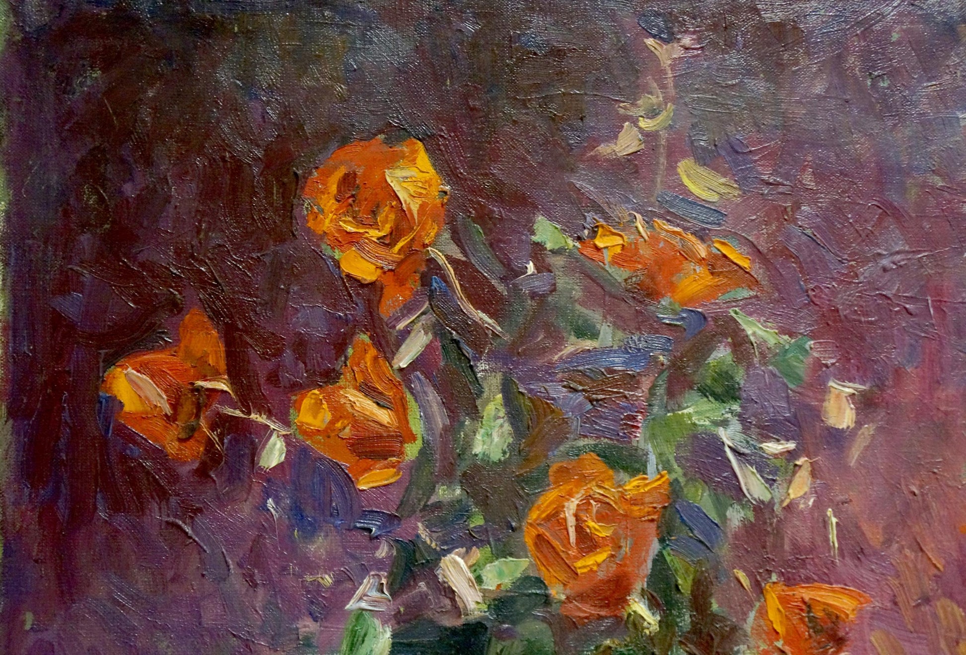 Oil painting of vibrant orange roses by Malyarenko Igor Alekseevich