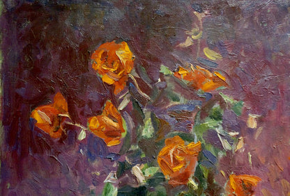 Oil painting of vibrant orange roses by Malyarenko Igor Alekseevich