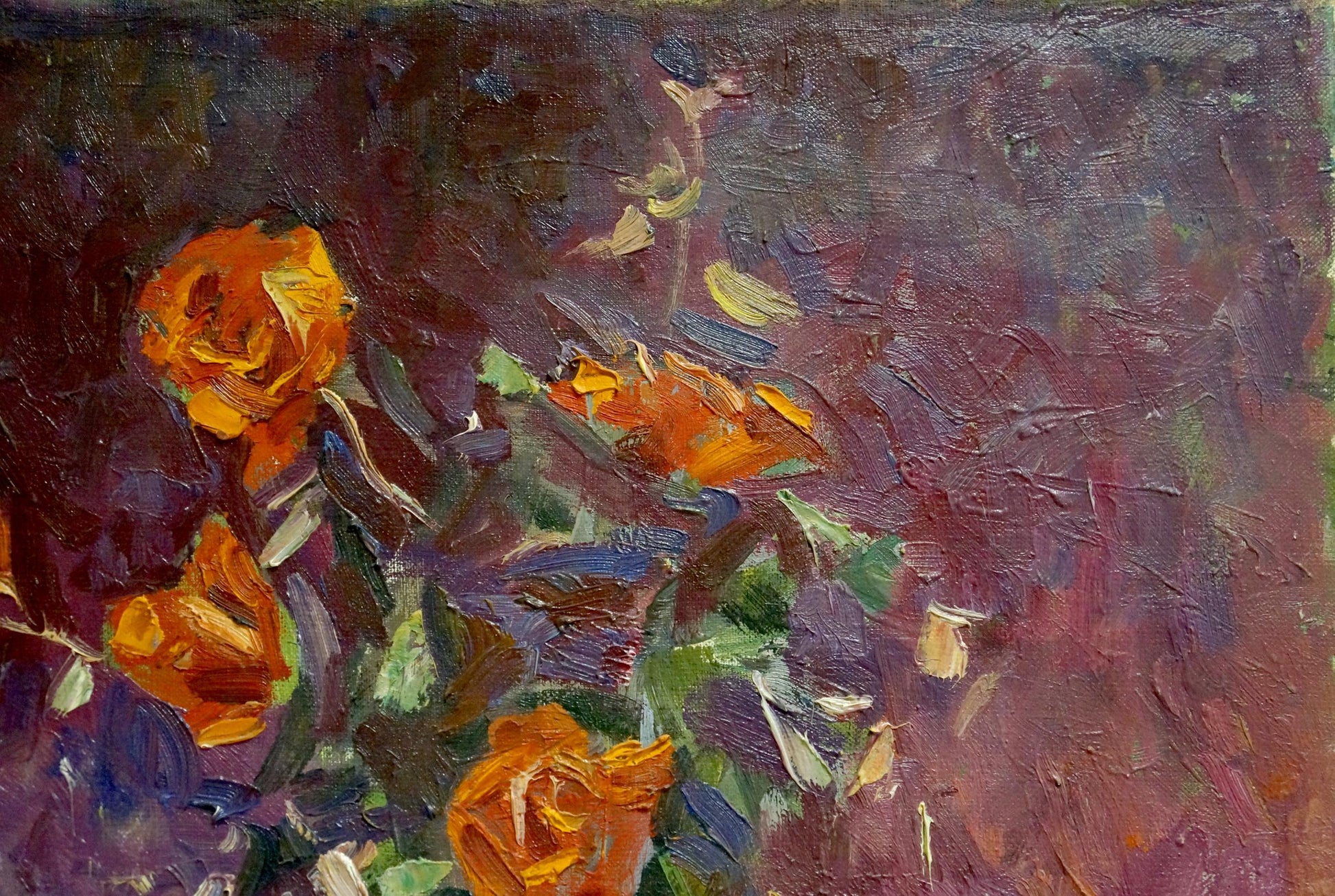 Oil painting of vibrant orange roses by Malyarenko Igor Alekseevich