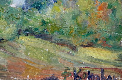 Vibrant impressionist oil painting by Konovalyuk Fedor Zotikovich with lush green trees and hills