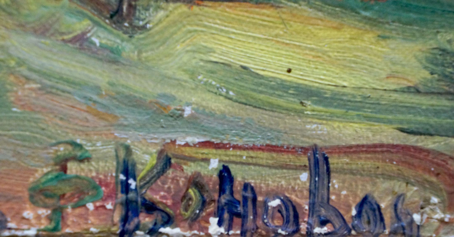 Konovalov signature in blue on back of Konovalyuk Fedor Zotikovich oil landscape