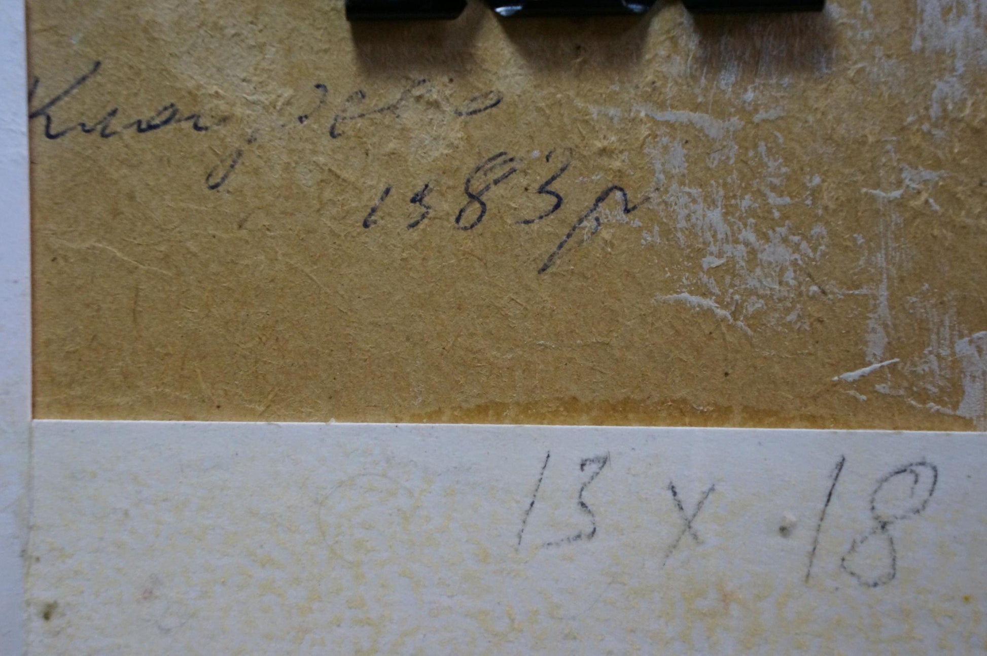 Close-up of handwritten text on aged paper back of Fedor Zotikovich landscape oil painting