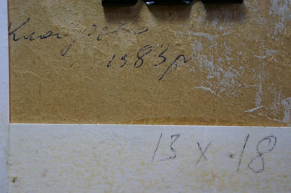 Close-up of handwritten text on aged paper back of Fedor Zotikovich landscape oil painting