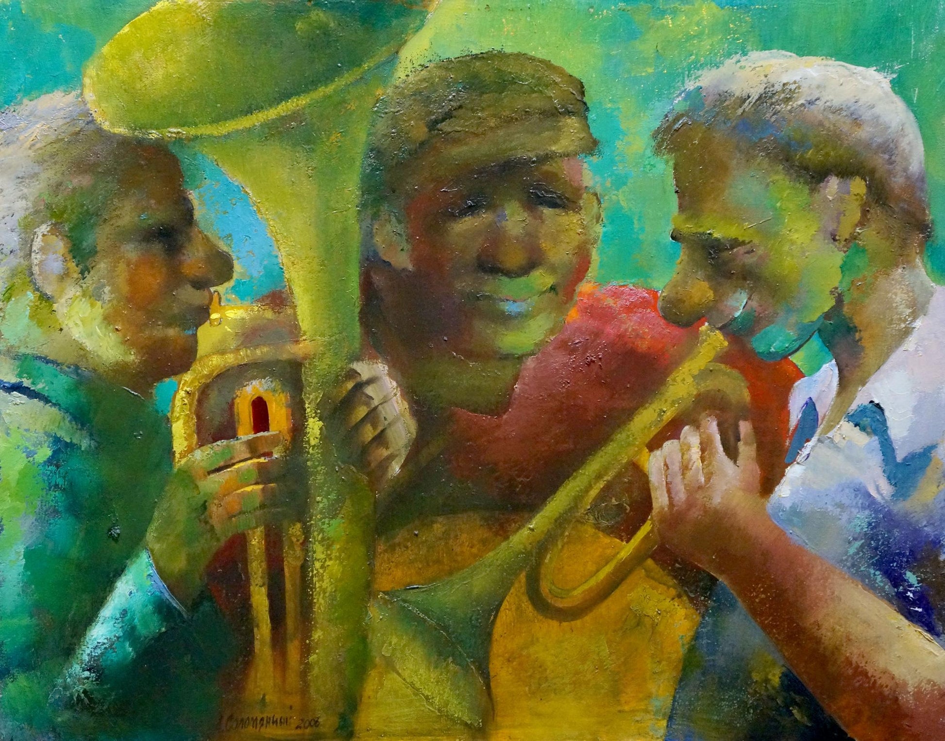 Vibrant impressionist oil painting of musicians by Solomyanny Anatoly Prokofievich