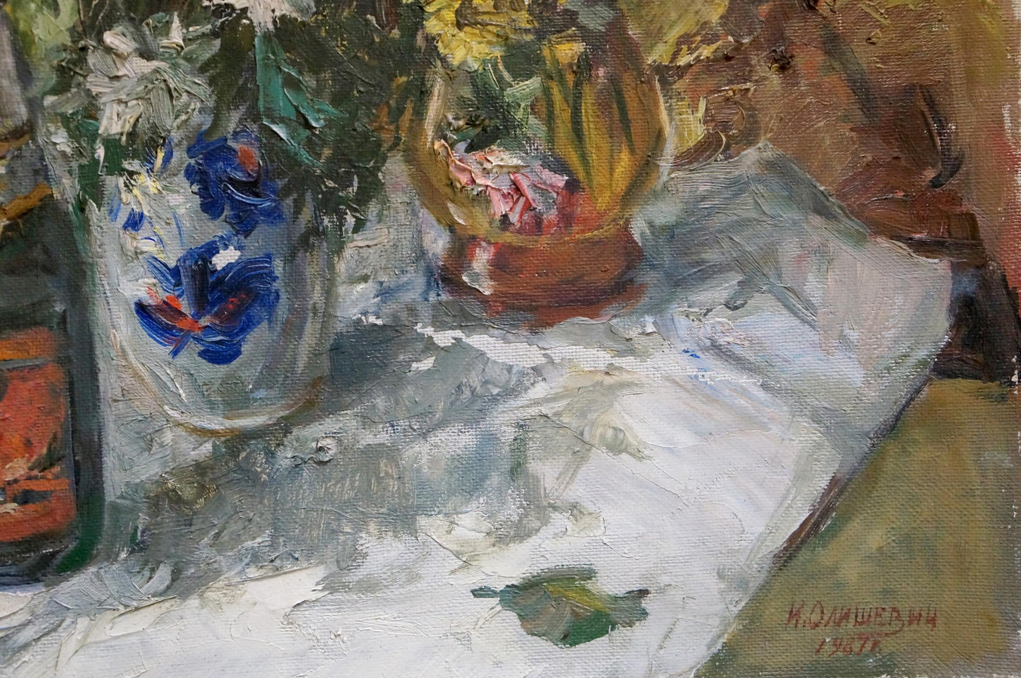 Oil painting Anniversary Still Life I by Olishevich with floral vase bouquet