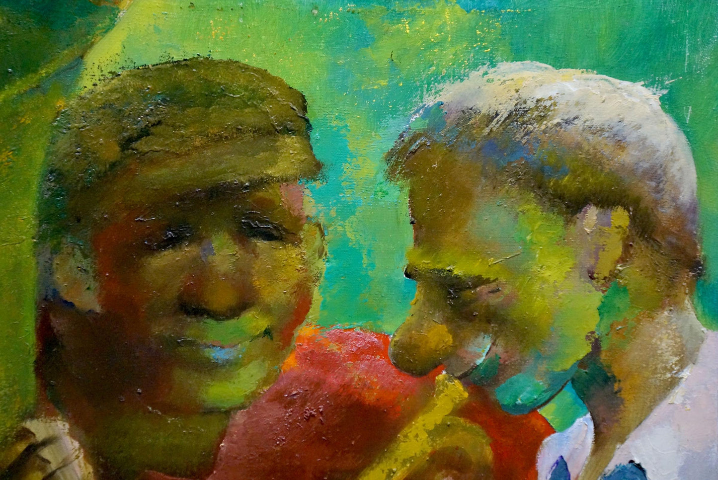 Vibrant impressionist oil painting of smiling musicians by Solomyanny Anatoly Prokofievich