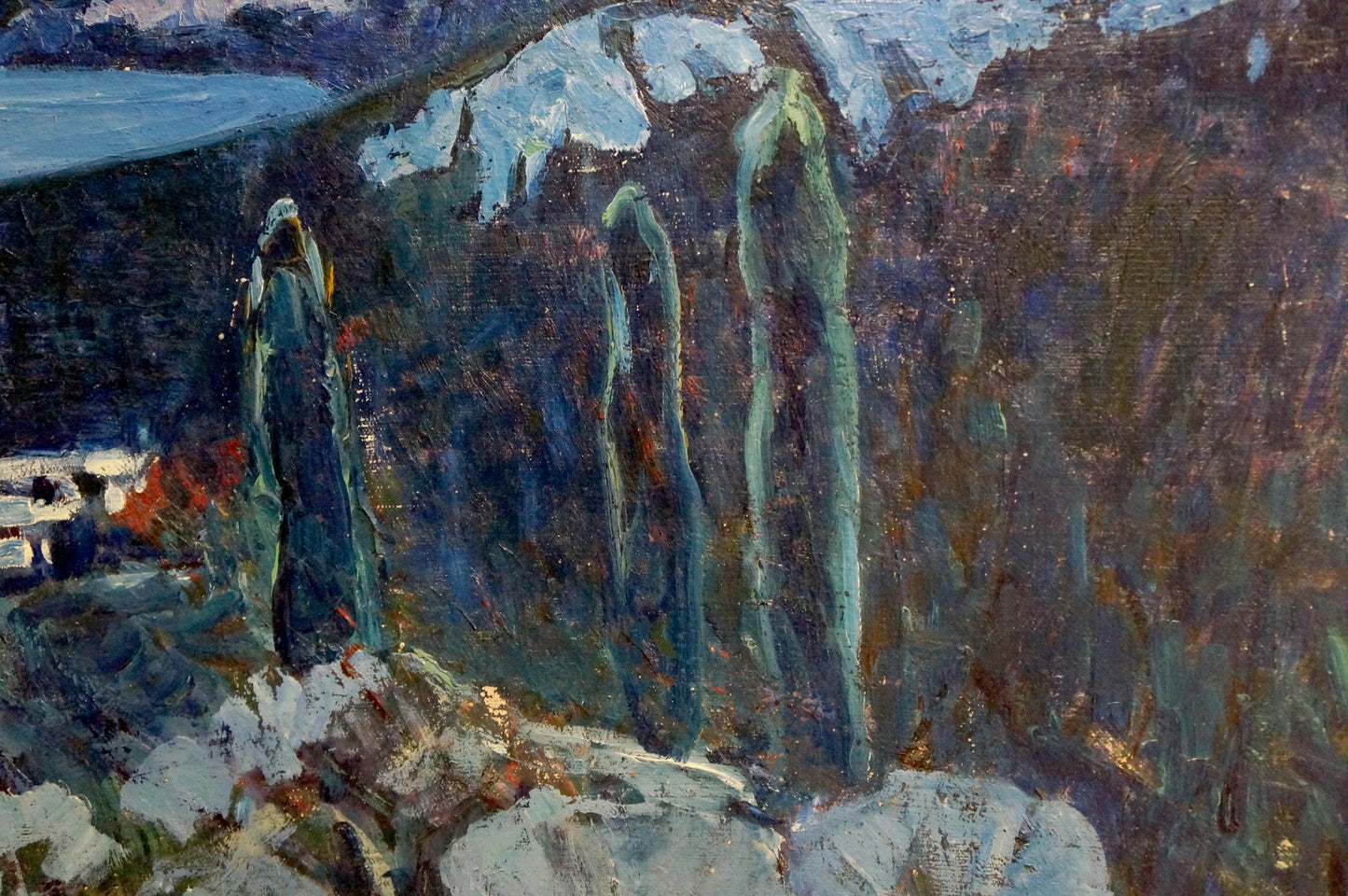 Oil painting by Tolochko Victor Ivanovich: solitary robed figure before snow-capped mountains