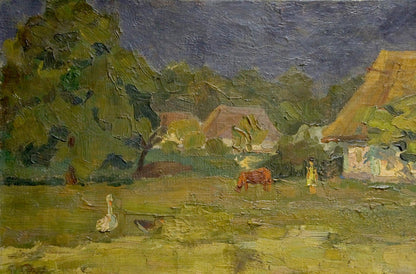 Oil painting Village Mynka by Alexander Fedorovich, impressionistic rural scene