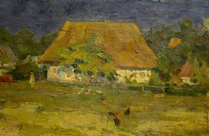 Oil painting of rustic Village Mynka cottage by Alexander Fedorovich