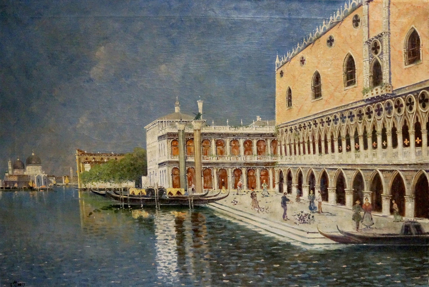 Oil painting of grand gothic Venice building with ornate arches
