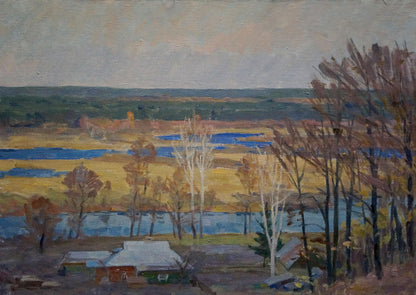 Oil painting Autumn has come by Minka Alexander Fedorovich serene river landscape