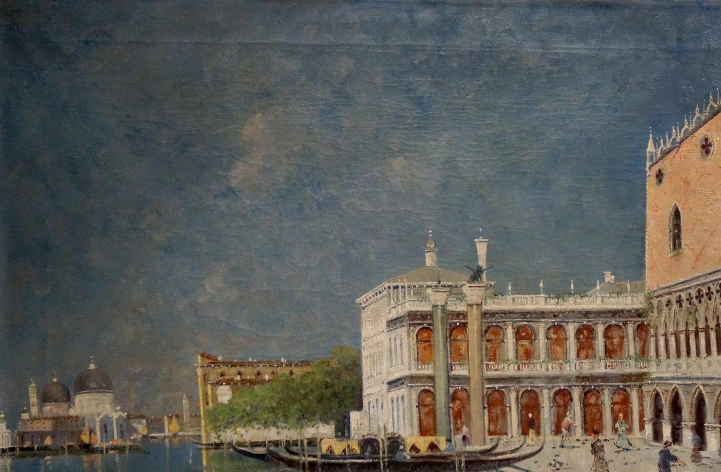 Oil painting Venice: impressionistic Venetian architecture with blue sky
