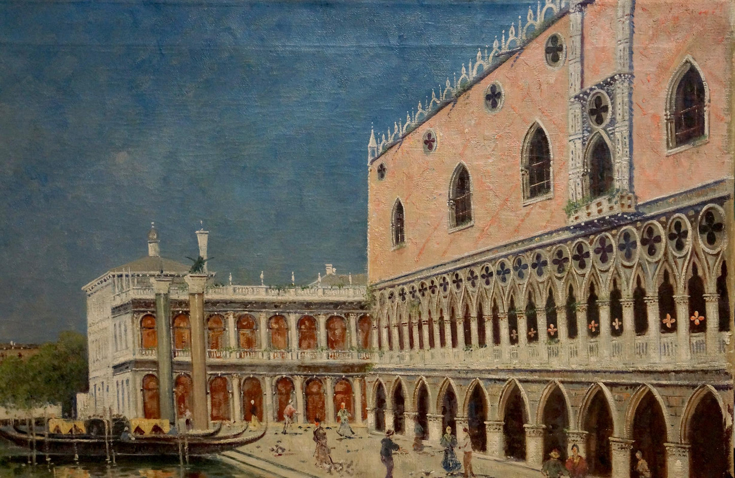 Oil painting of Doges Palace Venice pink facade gothic arches